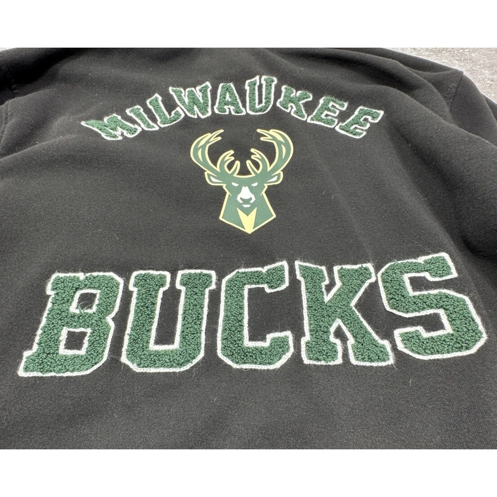 NBA Milwaukee Bucks Mens Full Zip Black Hooded Sweatshirt Size L/XL Authentic - Picture 9 of 9